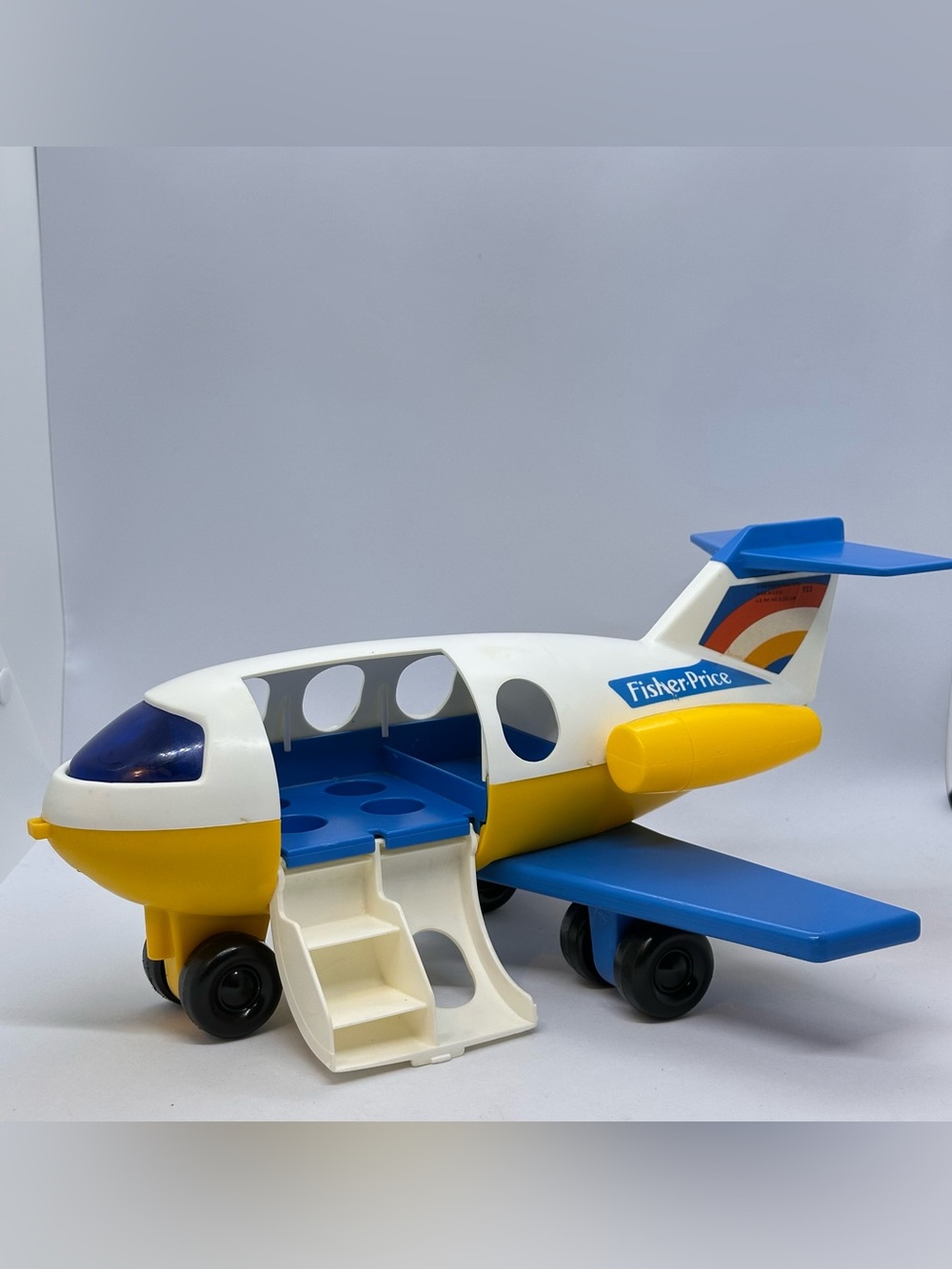 Vintage 1980 Fisher Price Little People Airplane #933 Toy USA Blue Yellow White